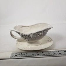 VTG Garden White Himark Japan Gravy Boat + Oval Under Plate Thanksgiving Holiday