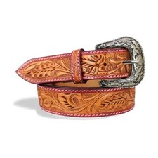 Premium Western Cowgirl Cowboy Floral Tooled Argentinian Leather Belt With Top