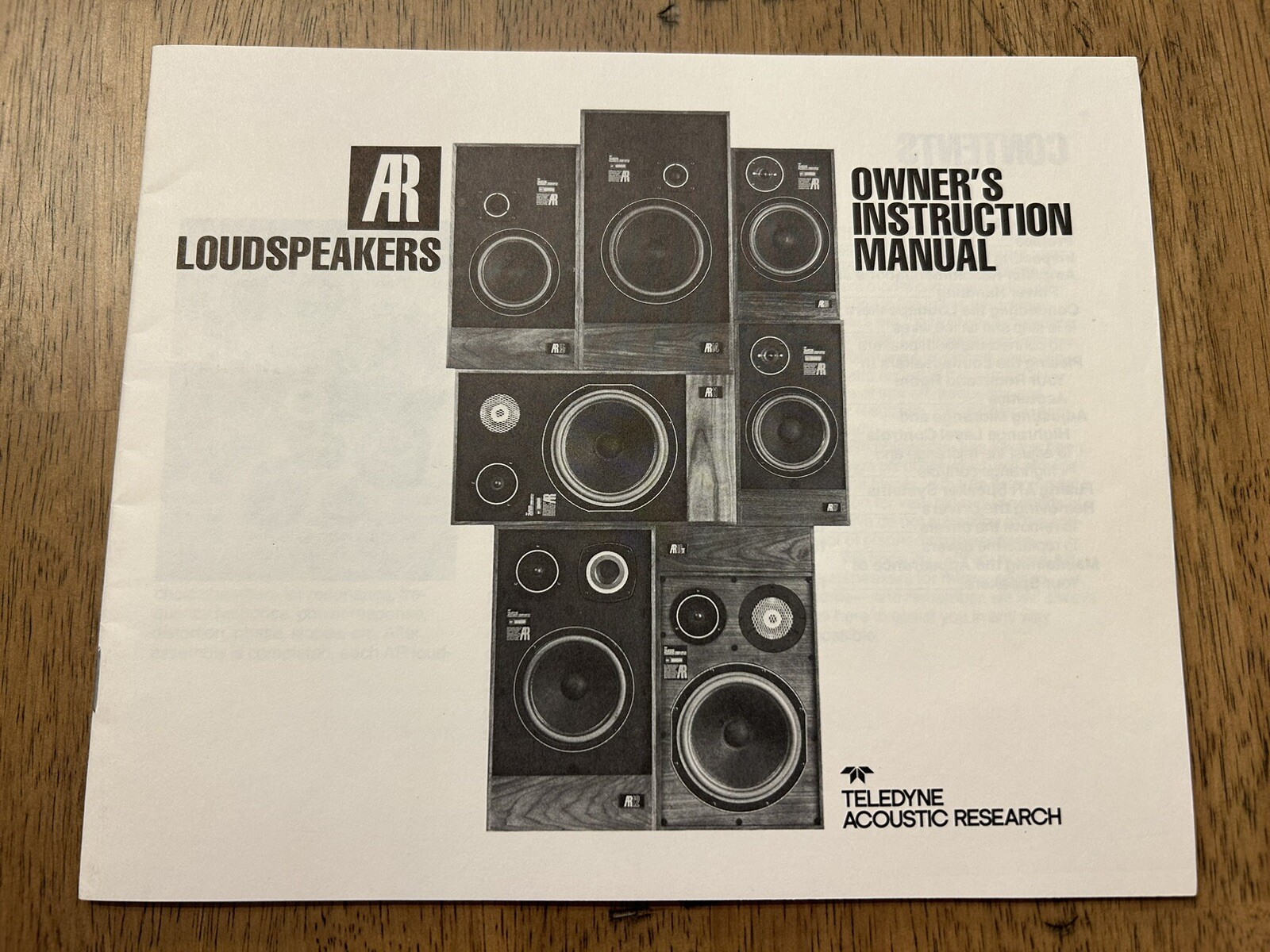 Teledyne Acoustic Research AR Loudspeakers Owners Instruction Manual OEM Vintage