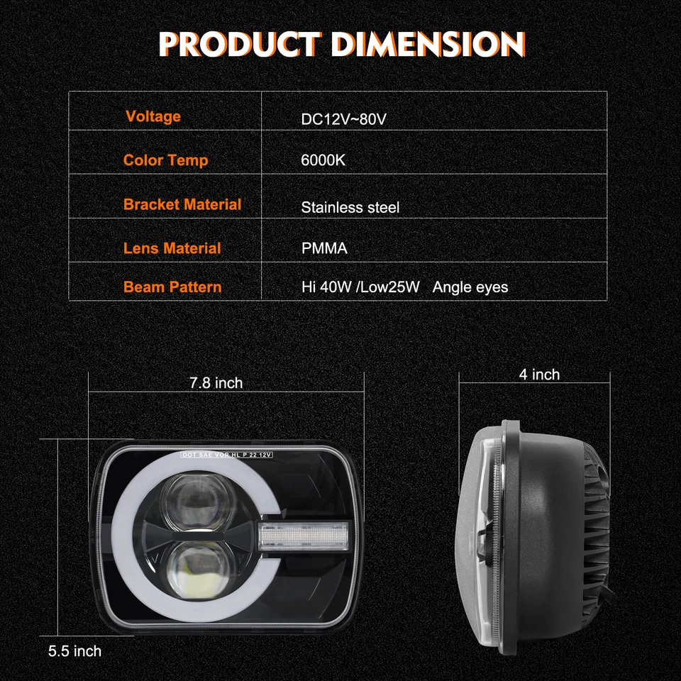 Par de Faróis de LED 5x7 7x6" Hi-Lo DRL Para 1982-2012 Ford E-150 E-250 E-350 Van - Imagem 3 de 4