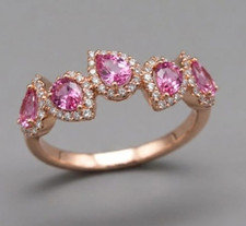 5Ct Pear Cut Simulated Pink Sapphire/Daimond Halo Band Ring 14K Rose Gold Plated