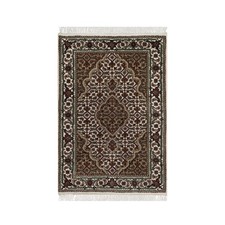 2'1"x3'1" Ivory Tebraz Mahi Medallion Design Wool Hand Knotted 175 KPSI Mat Rug