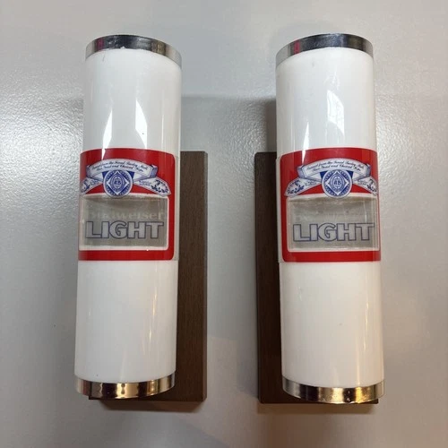 2 Vintage BUDWEISER LIGHT BEER Electric Wall Sconce Advertising Sign 1982