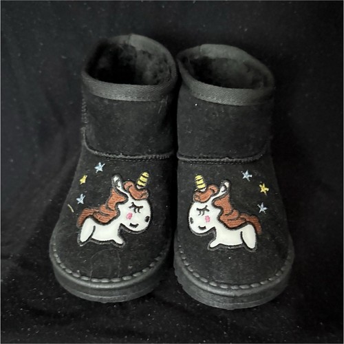 Black Girls Kids Slip-On Ankle Bootie Unicorn Embroidered US Size 8