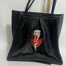 Vintage Betty Boop Black Made In USA Signature Pose Leather Tote