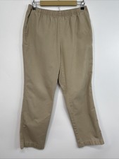 Lands End Pants Women Beige Elastic Waist Pull On Size 10 P Pockets Casual