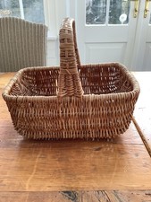 Vintage Sturdy Handwoven Rectangular Willow Wicker Basket W/ Center Handle