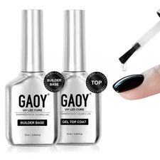 Glossy Gel Top Coat and Builder Base Set, 2 Pcs 16Ml Glassy Top Coat and Clear R