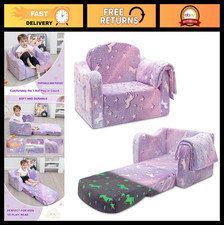 Cozy Kids 2-in-1 Fold-Out Couch & Chair with Blanket, Soft Convertible Sofa, Pur