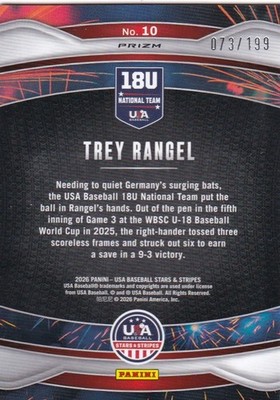 2026 Stars & Stripes USA Trey Rangel 073/199 Fireworks Red Prizm #10   PWE
