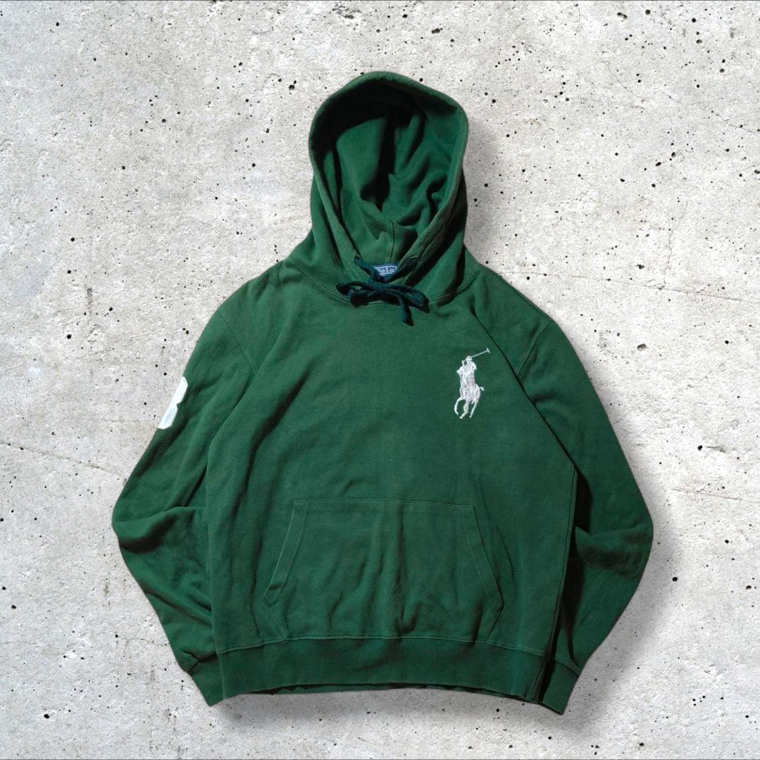 Felpa con cappuccio Ralph Lauren anni 90 Big Pony verde sfumato vintage uomo unisex usata