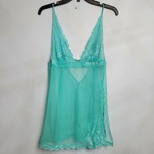VTG Y2K Victoria's Secret Babydoll Chemise Slip Lingerie Mesh Lace Turquoise MED