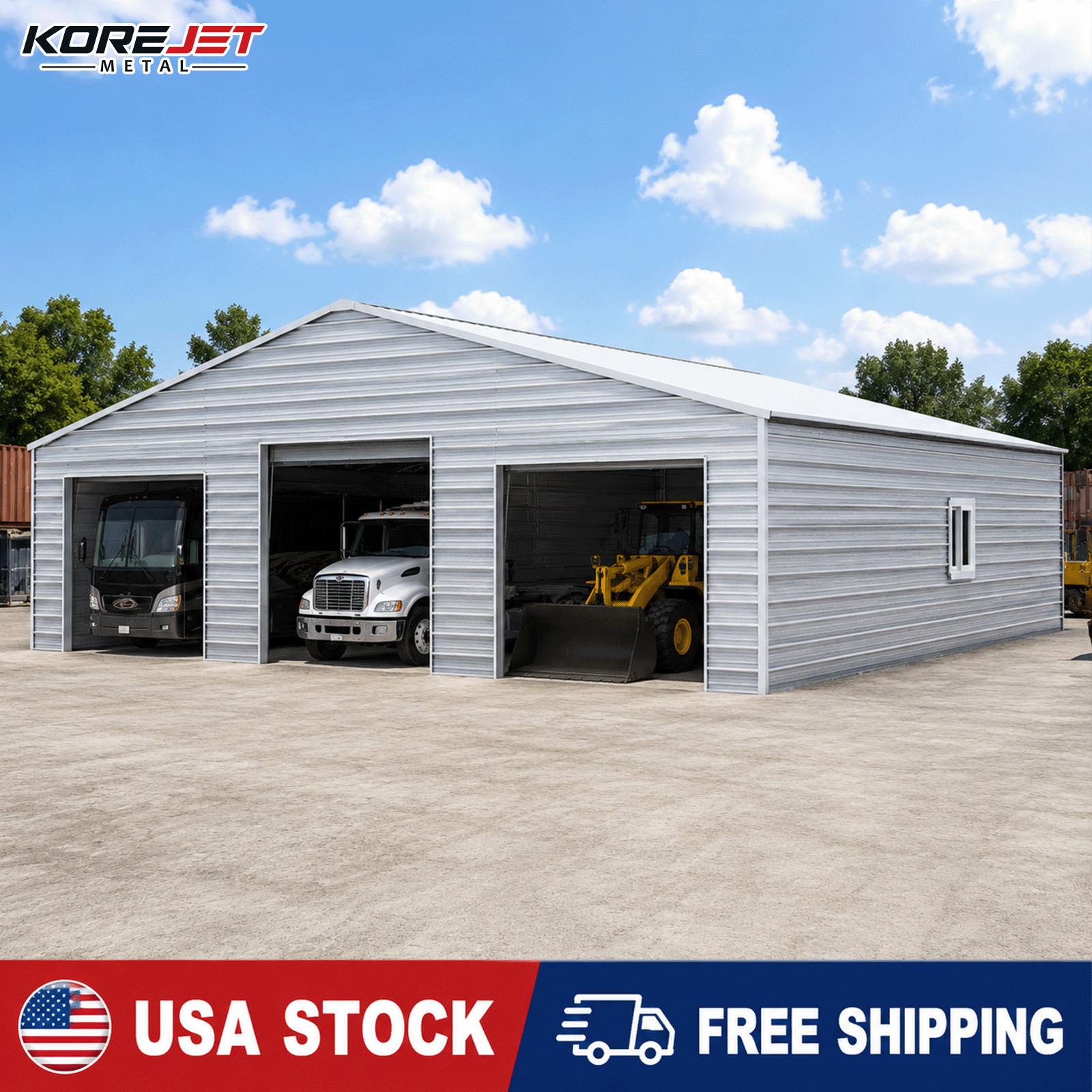 39'x39'x15' Metal Barn Heavy Duty Steel Building w/ 3 Rolling Doors Storage Shed