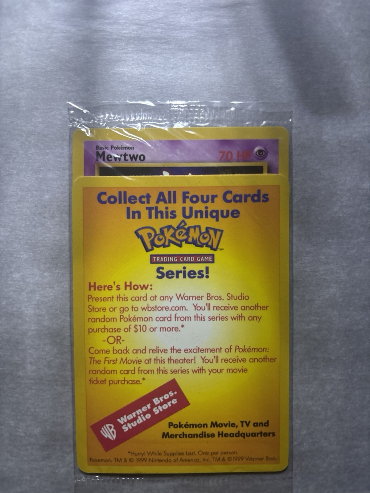 1x Sealed MEWTWO # 3 Black Star Promo WB Movie WOTC Pokemon Card (Yellow)