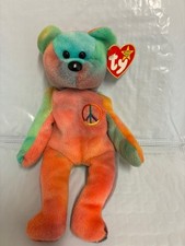 Ty Beanie Baby💜Peace Bear Neon Colors 8.5" New MWMT's