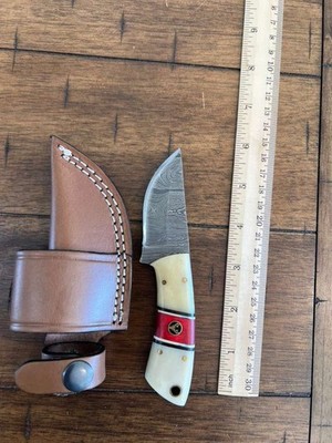 6'' CUSTOM HANDMADE DAMASCUS KNIFE W BONE HANDLE & MOSAIC PIN SKINNER & SHEATH 62