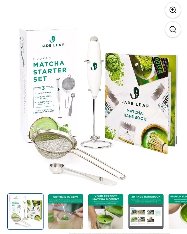 Jade Leaf Modern Matcha Starter Set: Electric Whisk, Scoop, Sifter, & Handbook