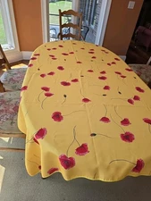 French Provencal  Tablecloth Poppies Yellow 59 X 76 Made in France,  Perfect 