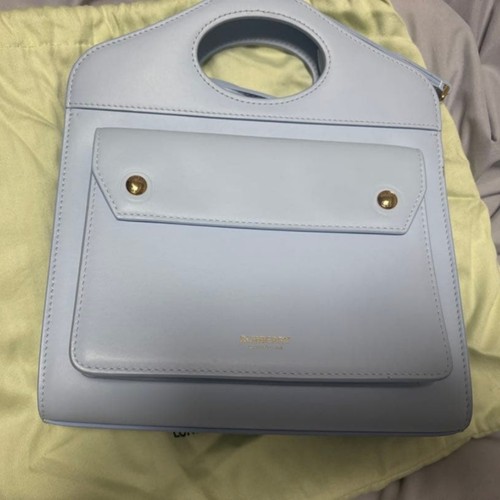 Burberry Mini Pocket Bag Leather Tote Shoulder Crossbody Pale Blue Womens Japan
