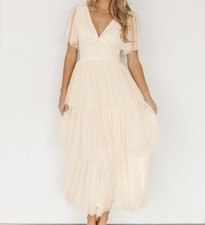 Baltic Born Cream Tulle Midi Dress Womens Medium NWT Tiered Romantic Boho