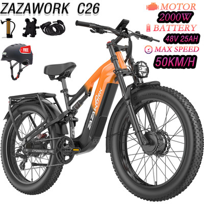2000W Dual Motor 26'' E-Mountainbike 48V 25Ah E-Bike 50KM/H Elektrofahrrad EU
