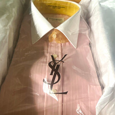Yves Saint Laurent Men's Classic Fit Striped Pink/White Dress Shirt 15 34/35