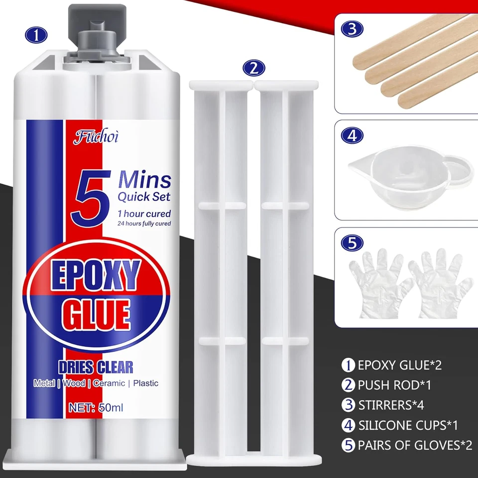 Colla Epossidica Bicomponente 100Ml, Adesivo Epossidico a Presa Rapida in 5 Minu - Immagine 2 di 4