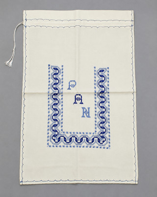 Tasche Pfanne Bordados Lagartera NOS C.1960s Bestickt Blau Vintage Küche