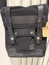 Belstaff - Borsa nera messenger Malcolm in pelle con rifiniture in cotone e tela.