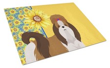 Caroline's Treasures Summer Sunflowers Red White Shih Tzu Glass Cutting Board