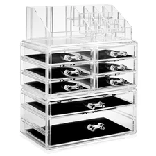 3pc Acrylic Cosmetic Makeup Organizer & Jewelry Drawer Storage Box Display Case