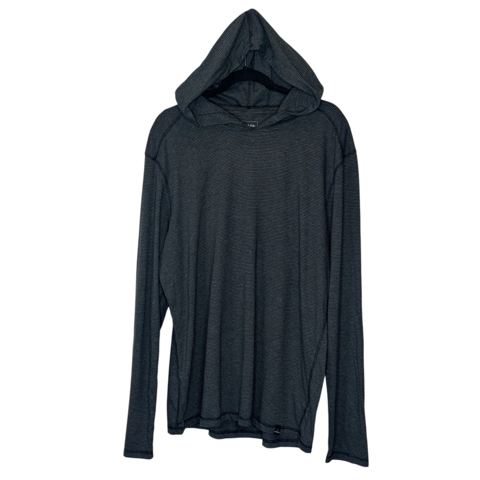 prAna Hooded Long Sleeve Shirt XL Charcoal Grey Micro Stripe Lightweight Active