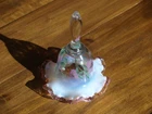 FENTON Pink Ruffled Edges Opalescent Clear Bell Artist Signed D Barbour  6.75"