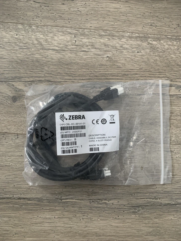 Zebra 4 Slot Cradle Assembly Genuine DC Power Cord Cable CBL-DC-381A1-01 - Image 1 of 4