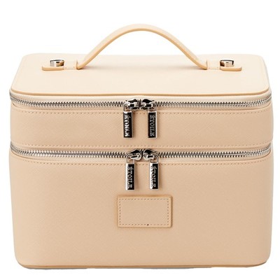 - Duo Vanity Case Beige - Large Functional Travel Makeup Bag Organizer with R...