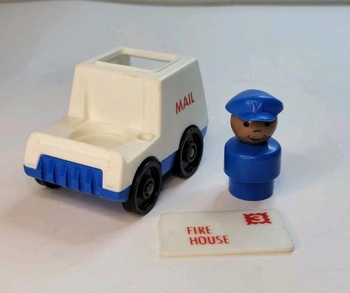 Vintage Fisher Price Little People Mail Truck Mailman Carrier Post Office Letter