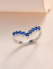 V Shape Blue Sapphire Gemstone 925 Sterling Silver Ring Women s Wedding Band