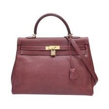 HERMES Kelly 35 Shoulder Handbag Togo Leather Rouge H 口E Stamp GHW