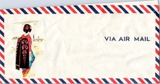 Vintage Japanese Geisha Air Mail Envelope Kimono Woman Art Letter Stationery 50s