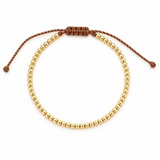 14k Yellow Gold Dainty Beads Balls on a Silk Rope String Adjustable Bracelet