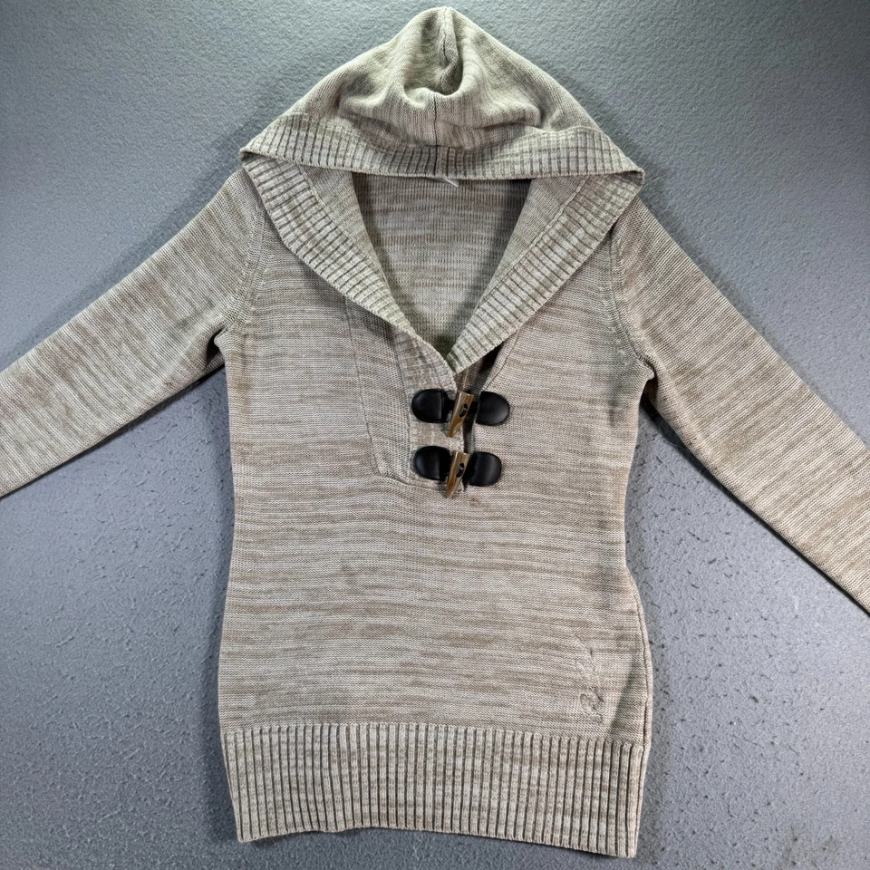 Suéter De Colección Rip Curl Flecker Para Mujer Grande Beige Botón Palanca Acrílico Con Capucha Foto 3 de 4