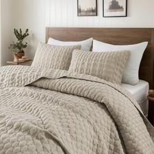 Oversized California Cal King Size Quilt Bedding Sets with Pillow Shams, Beig...