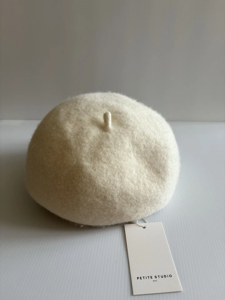 Petite Studio Classic Wool Leather Brimmed Beret Hat Cream/Black NWT - Image 3 of 4