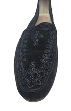 PANCALDI Made in Italy Black Suede Embroidered Loafers Size 5.5