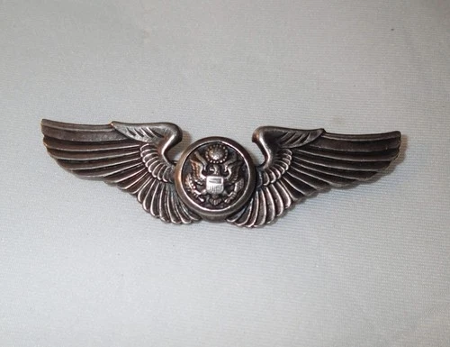 STERLING Silver WINGS Pin Military Army Air Force Pilot  WW2 3"