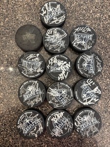 Pensacola Ice Flyers Signed pucks (lot, whole roster)