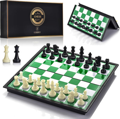 Magnetic  Chess Set with Folding Chess Board & 2 Extra Queens & Convenience Bag,