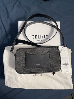 CELINE Triomphe Monogram Mini Crossbody Messenger Zip Bag Black/Brown Dust Bag