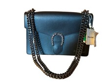 Borsa Marina Galanti donna pelle nera catena tracolla ferro di cavallo Made in Italy