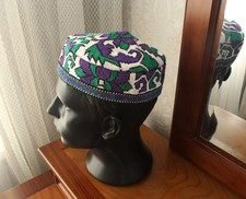 Uzbek Tubeteika Skullcap 23.2"/59 cm Embroidered Kufi Hat Boho Doppa Unisex Cap